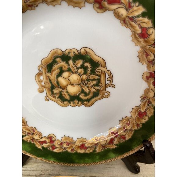 Set of 4 American Atelier Noel Salad Dessert Plates 8” Green Gold Red Holiday - Picture 3 of 13